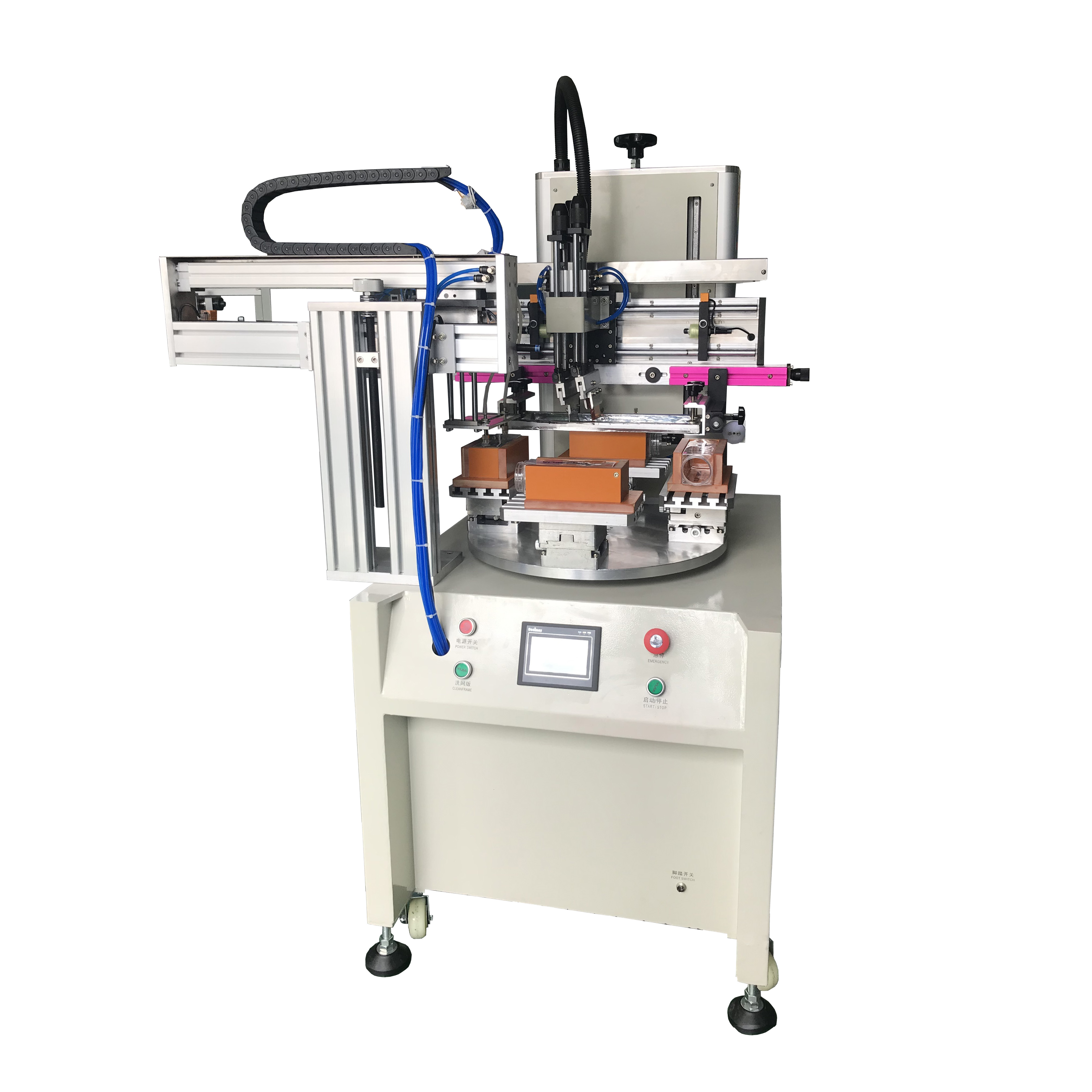 Máquina de serigrafía rotativa de automatización 3/4 para botellas cuadradas (HX-500RJ/4)